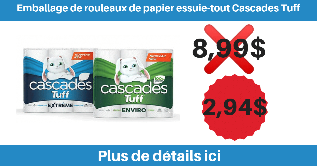 Emballage de 6 rouleaux Jumbo de papier essuietout Cascades Tuff à 2