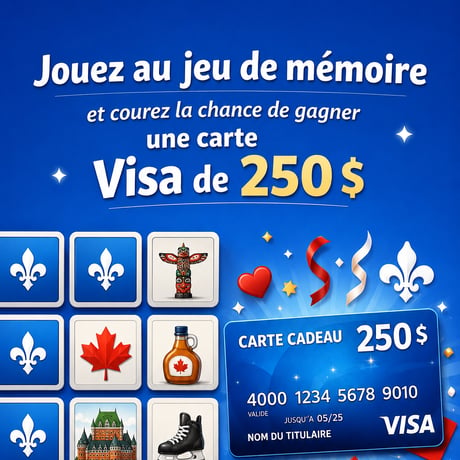 Jouez au jeu de mémoire et courez la chance de gagner une carte Visa de 250 $