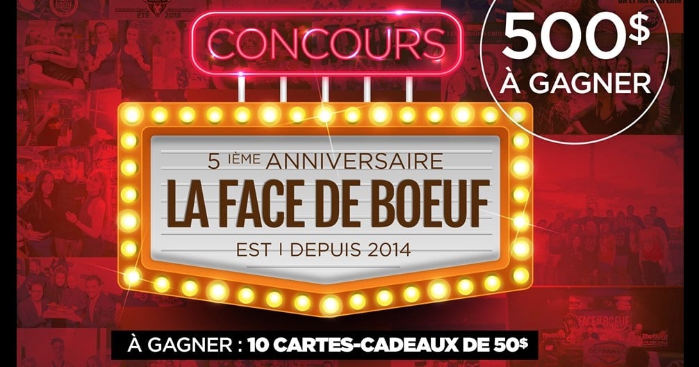 Remportez 10 cartes-cadeaux La Face de Bœuf de 50$