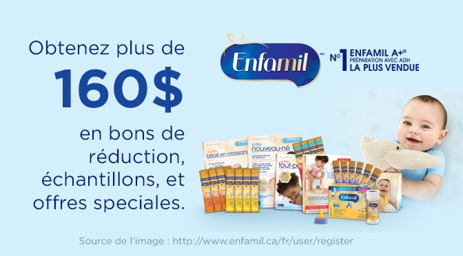 Programme Enfamil : 160$ de rabais et échantillons pour bébé
