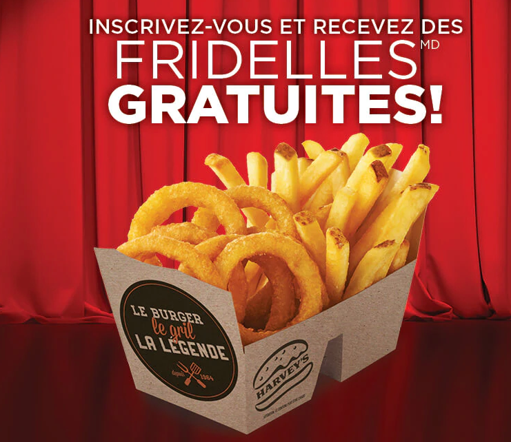 Obtenez une portion de fridelles + burger GRATUITS chez Harvey’s