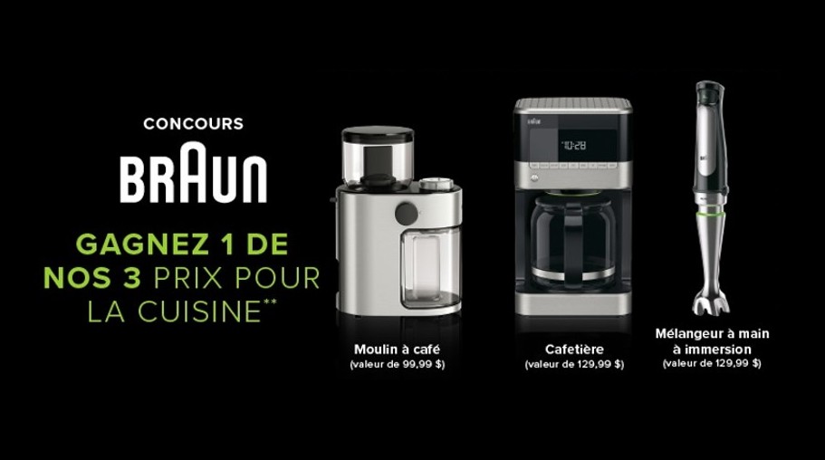 Recevez un moulin à café, cafetière et mélangeur à main de la marque Braun !