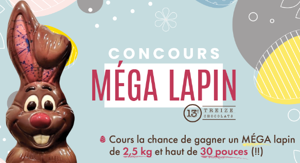 Gagnez un géant lapin de Pâques en Chocolat de 30 pouces !