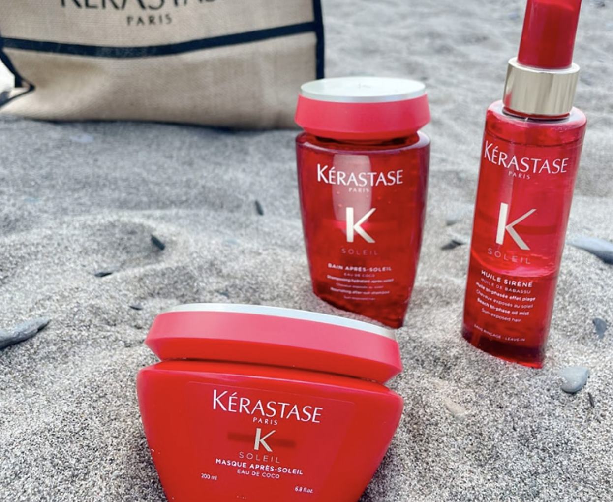 Sac cadeau rempli de produits Soleil de Kérastase à remporter !