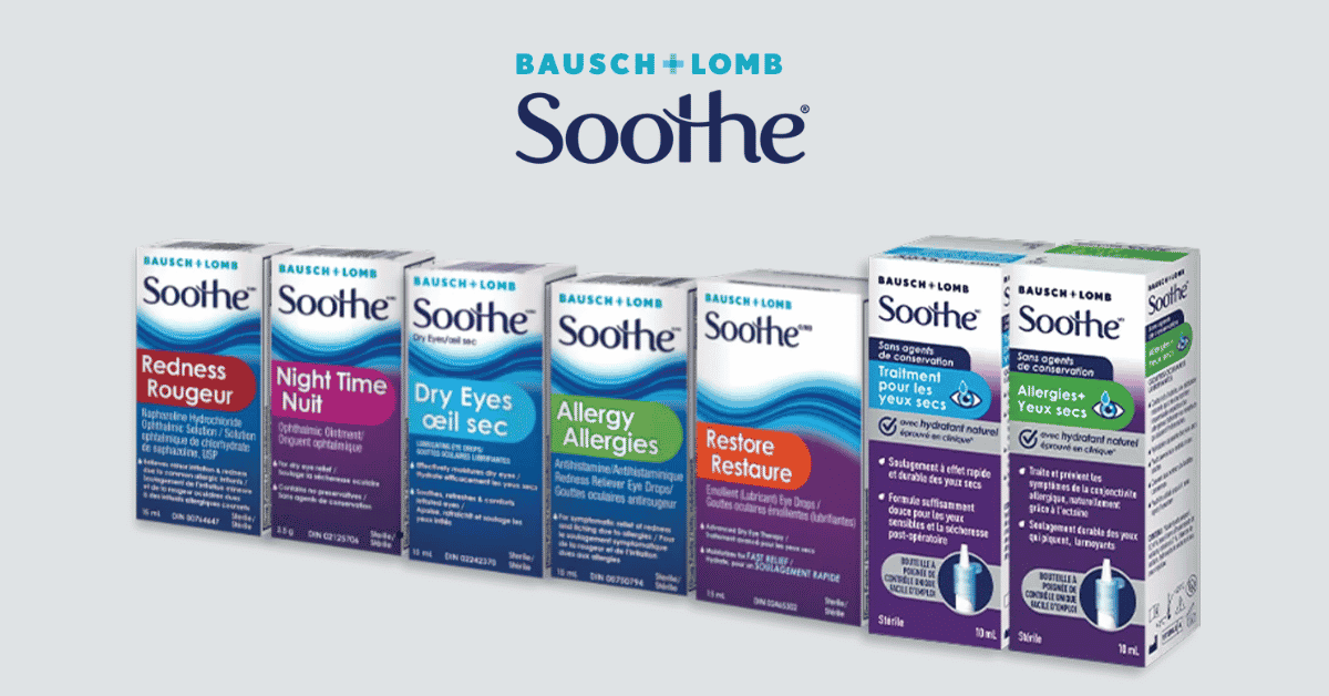 Obtenez des échantillons gratuits des gouttes pour les yeux secs Soothe de Bausch + Lomb !