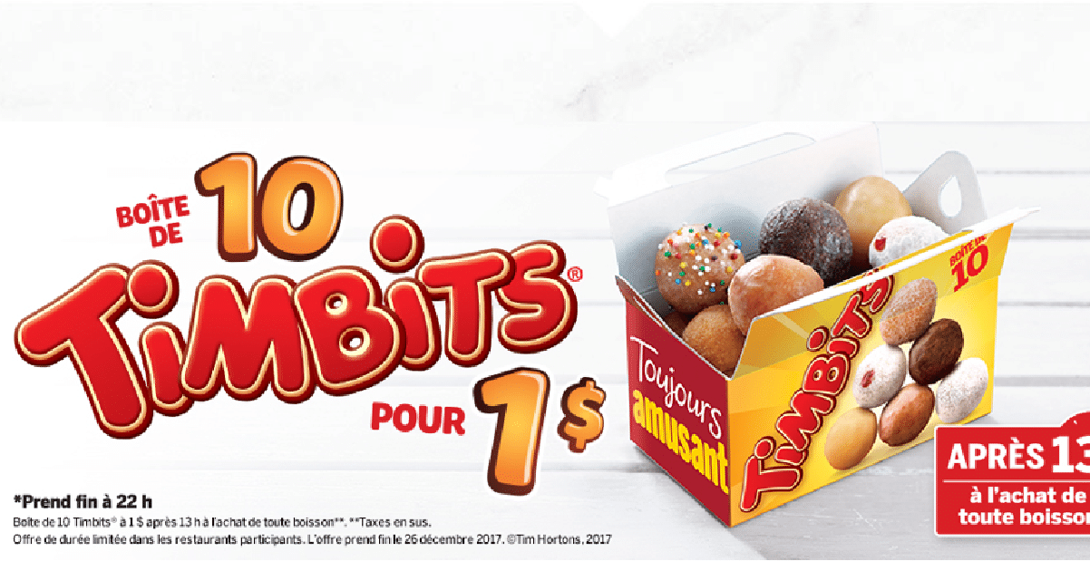 Nouveau: Une boîte de 10 Timbits pour 1$ seulement!